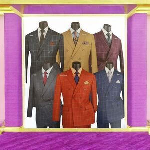 VINCI LUXURIOUS WOOL FEEL MODERN FIT WINDOWPANE DOUBLE BREASTED SUIT. MDW-1